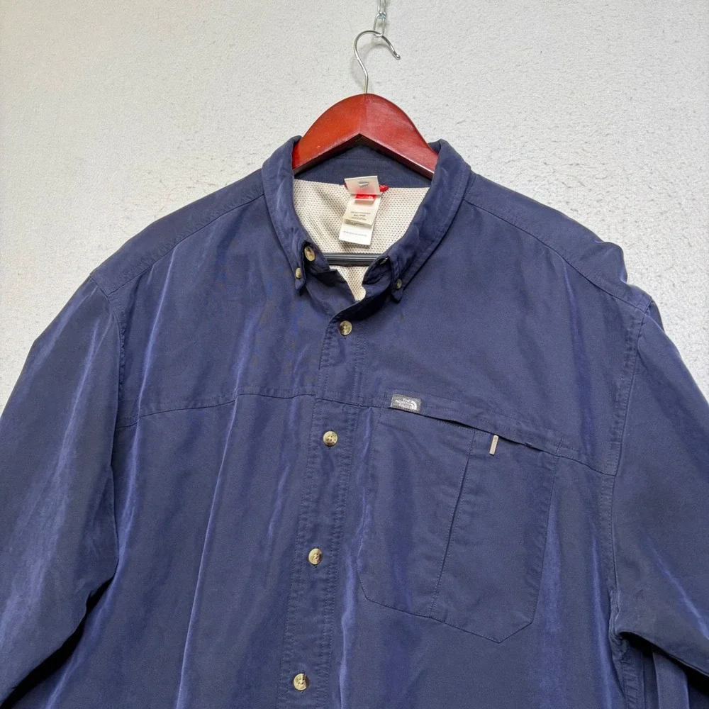 The North Face Button Up Shirt Mens XL Navy Blue A412 Long Sleeve Hiking Utility